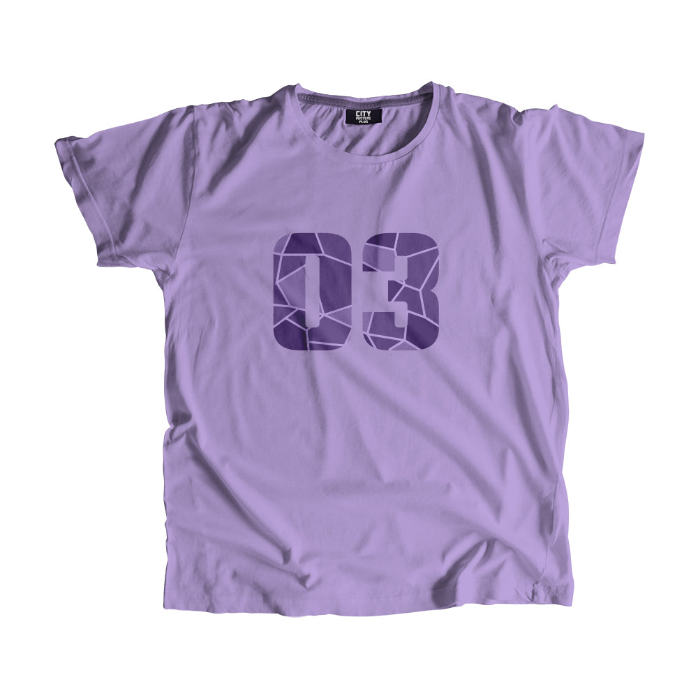 03 Number Men Unisex T-Shirt (Iris Lavender)