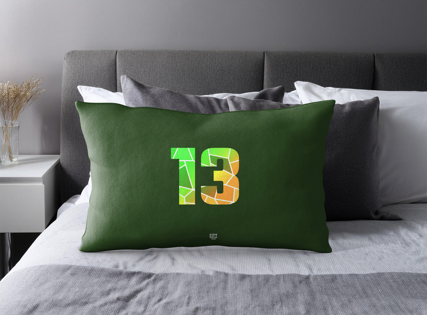 Print Deliver Plus 13 Number Pillow Case and Pillow Throw (Olive Green)