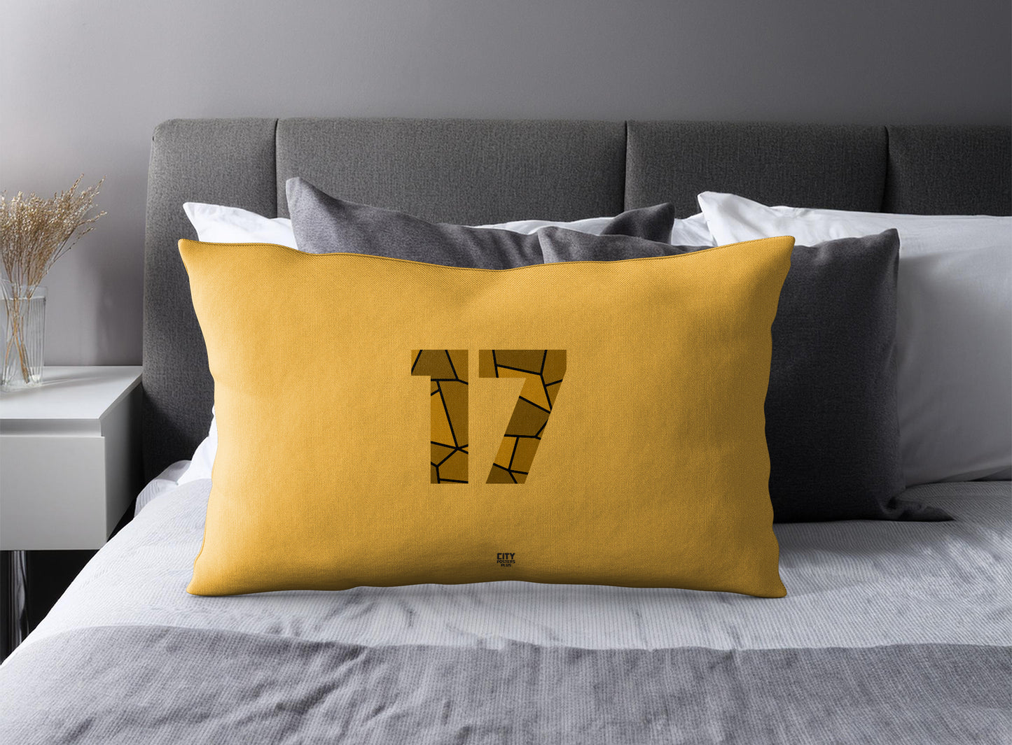 Print Deliver Plus 17 Number Pillow Case and Pillow Throw (Golden Yellow)
