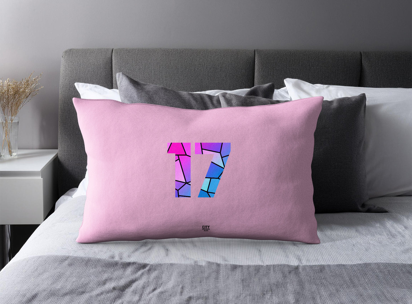 Print Deliver Plus 17 Number Pillow Case and Pillow Throw (Light Pink)