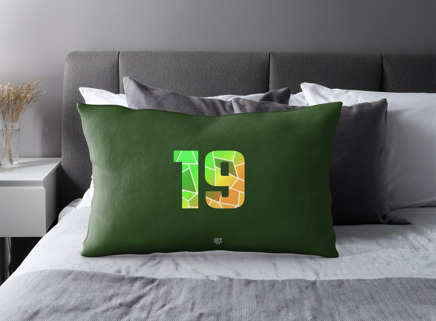 Print Deliver Plus 19 Number Pillow Case and Pillow Throw (Olive Green)