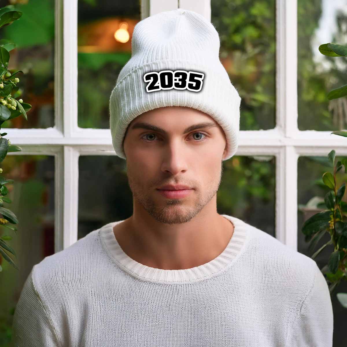 Beanies Plus 2035 Year Cuffed Beanie (White)