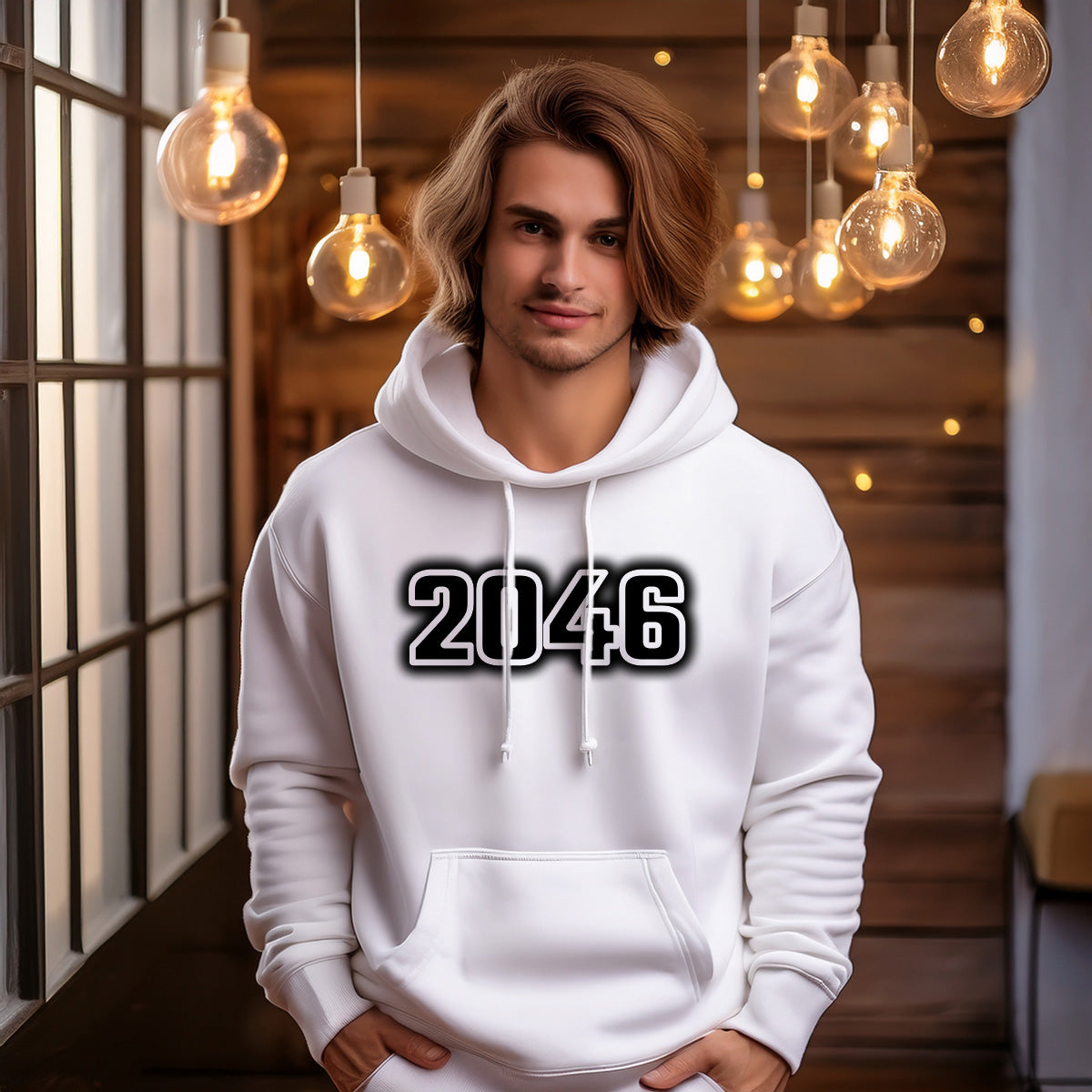2046 Year Men Unisex Hoodie (White)