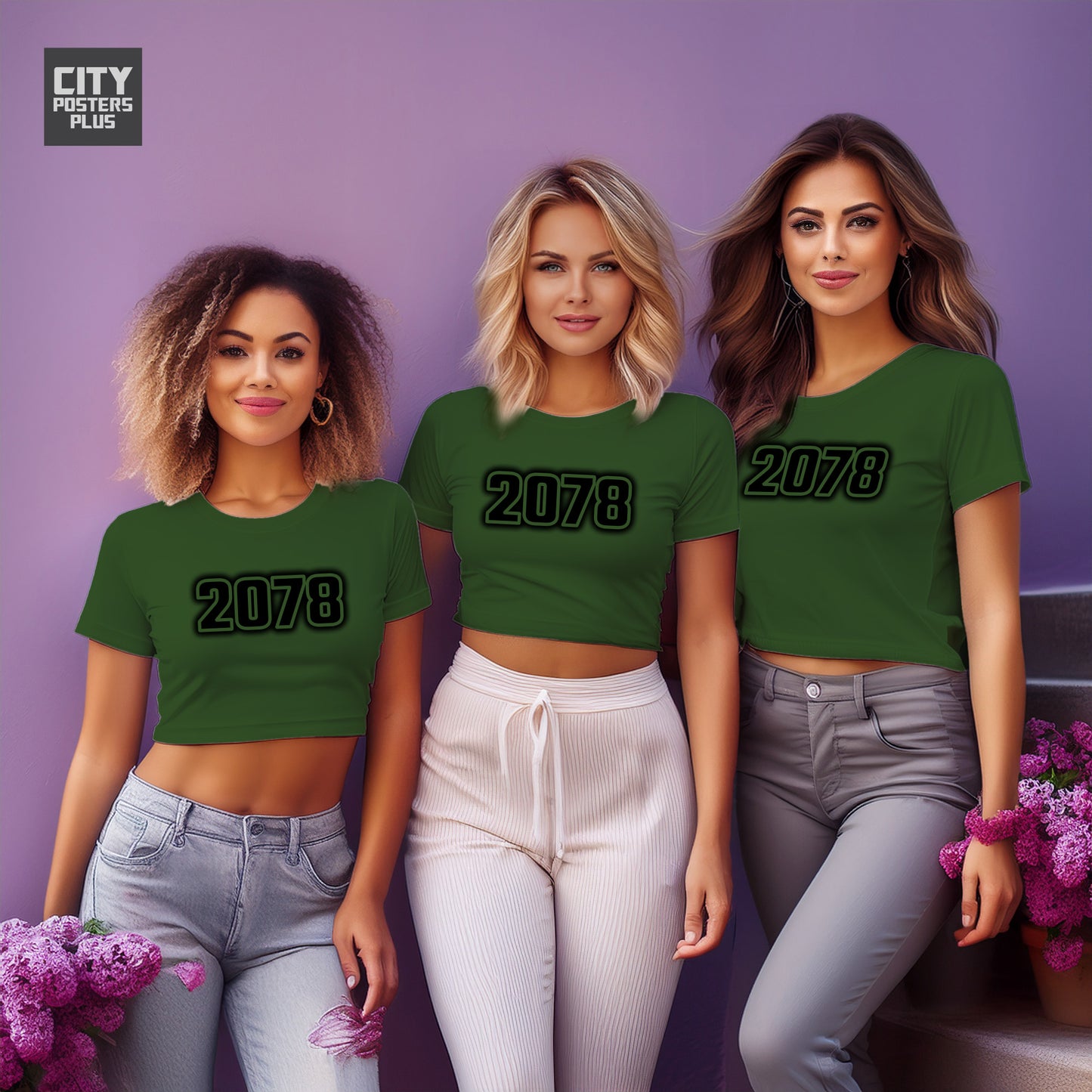 2078 Year Women Crop Top (Olive Green)