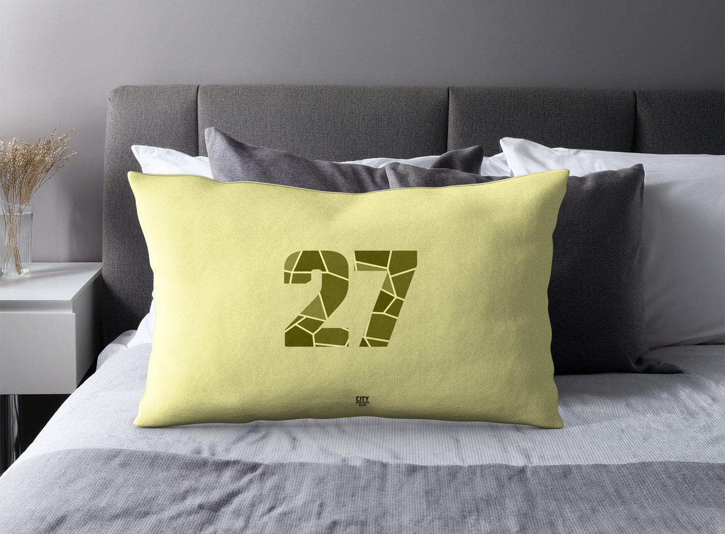 Print Deliver Plus 27 Number Pillow Case and Pillow Throw (Butter Yellow)