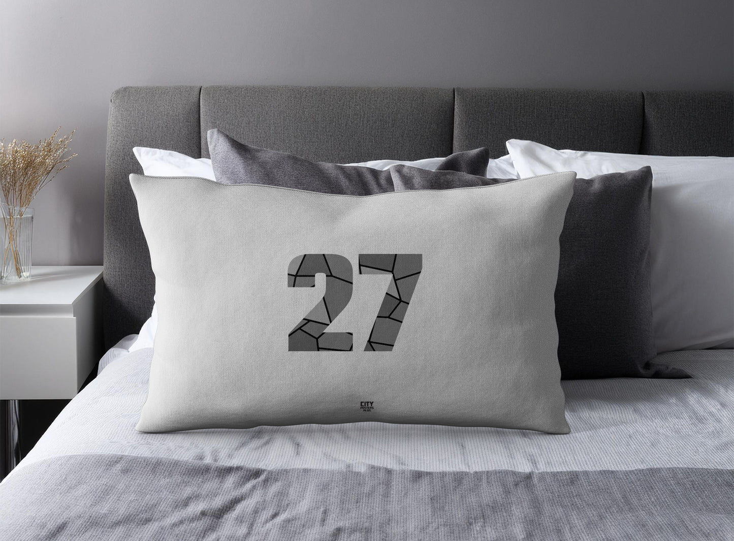 Print Deliver Plus 27 Number Pillow Case and Pillow Throw (Melange Grey)
