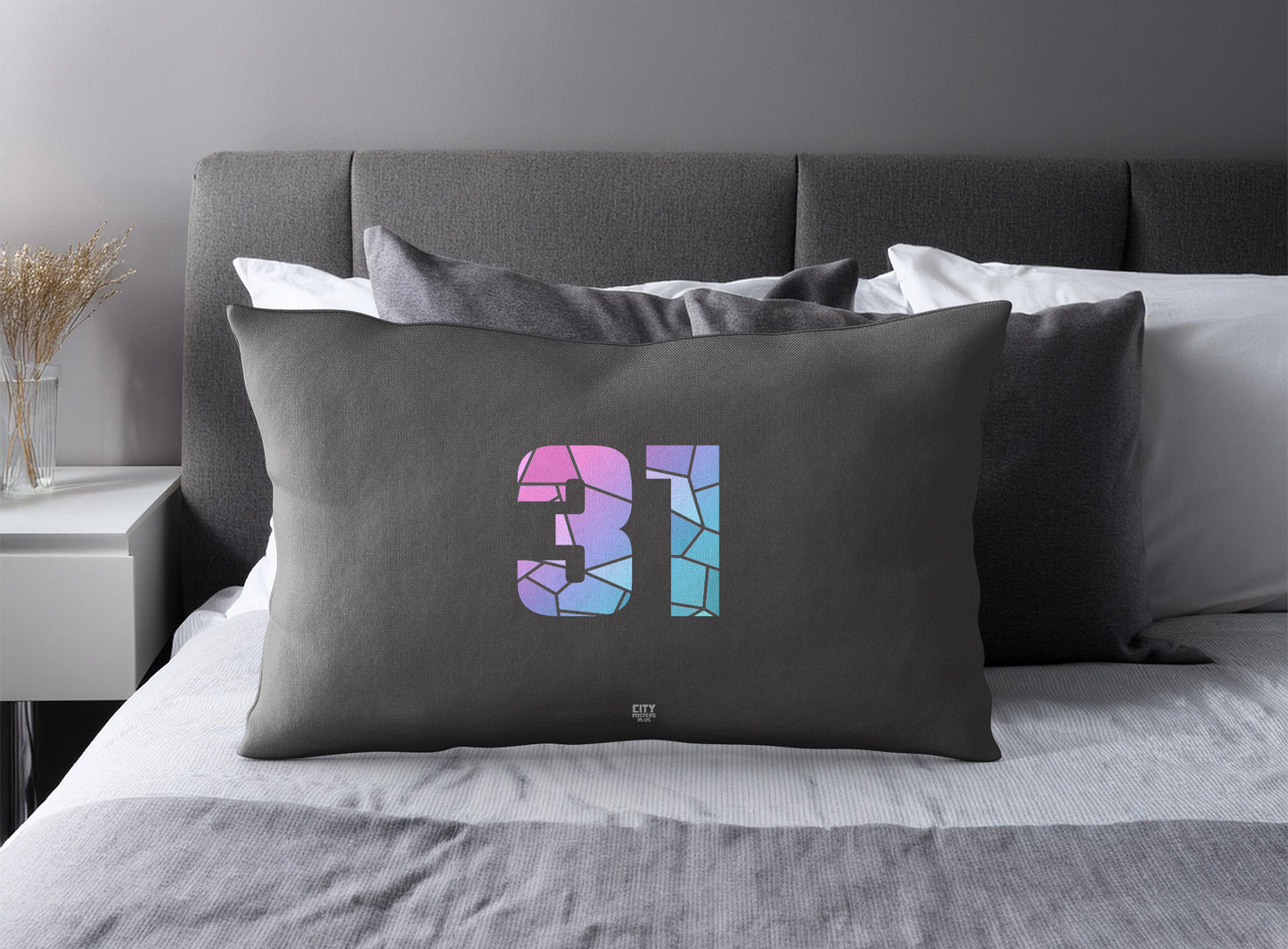 Print Deliver Plus 31 Number Pillow Case and Pillow Throw (Charcoal Grey)