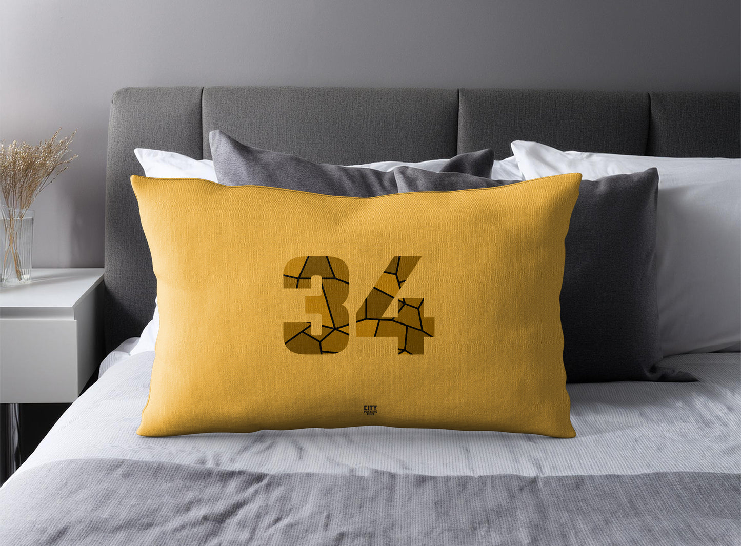 Print Deliver Plus 34 Number Pillow Case and Pillow Throw (Golden Yellow)