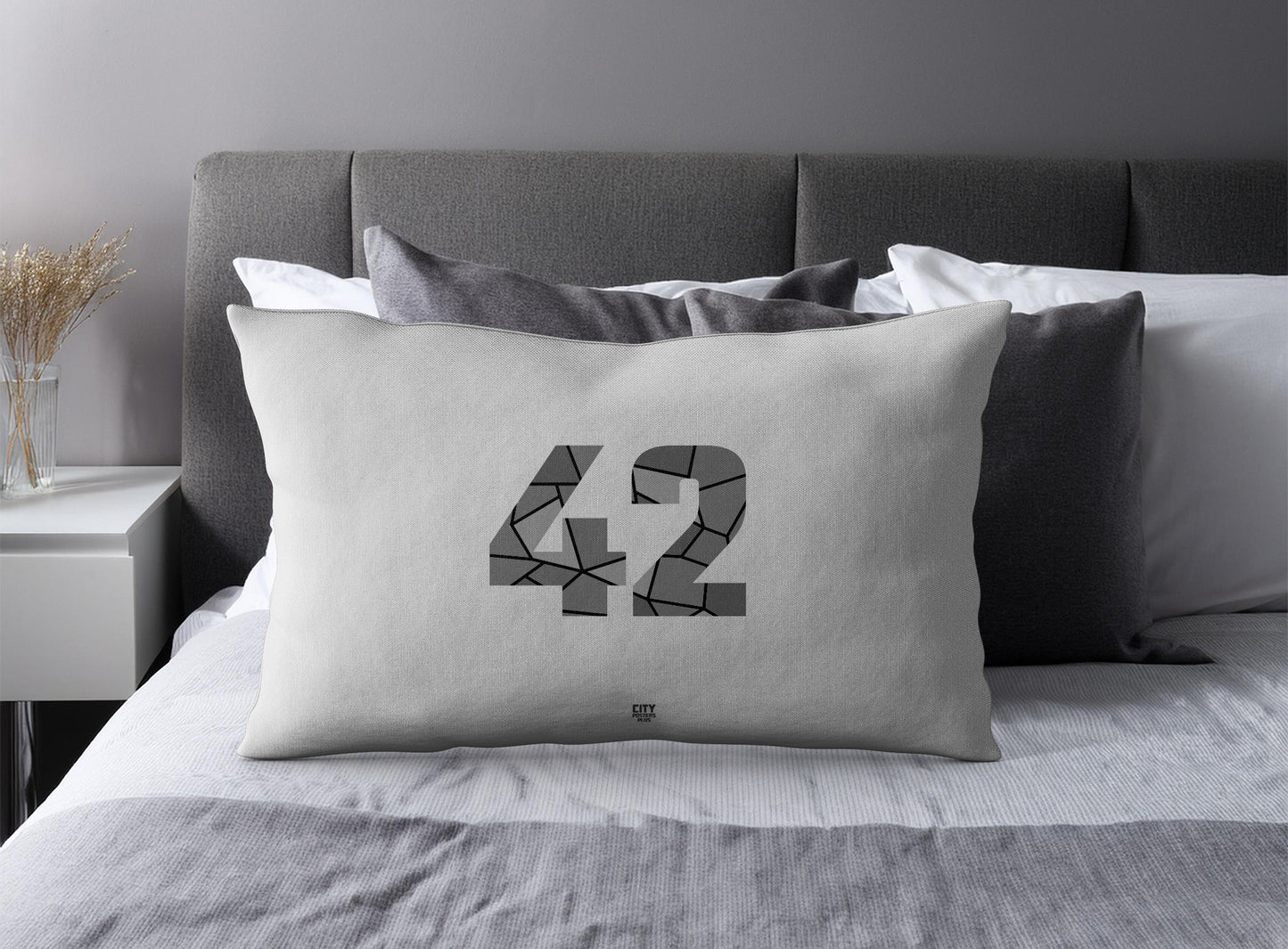 Print Deliver Plus 42 Number Pillow Case and Pillow Throw (Melange Grey)