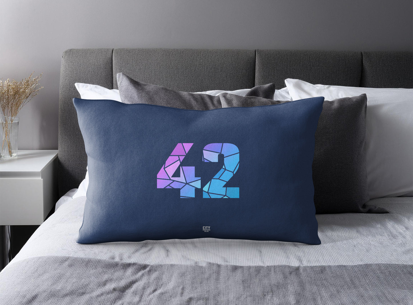 Print Deliver Plus 42 Number Pillow Case and Pillow Throw (Navy Blue)
