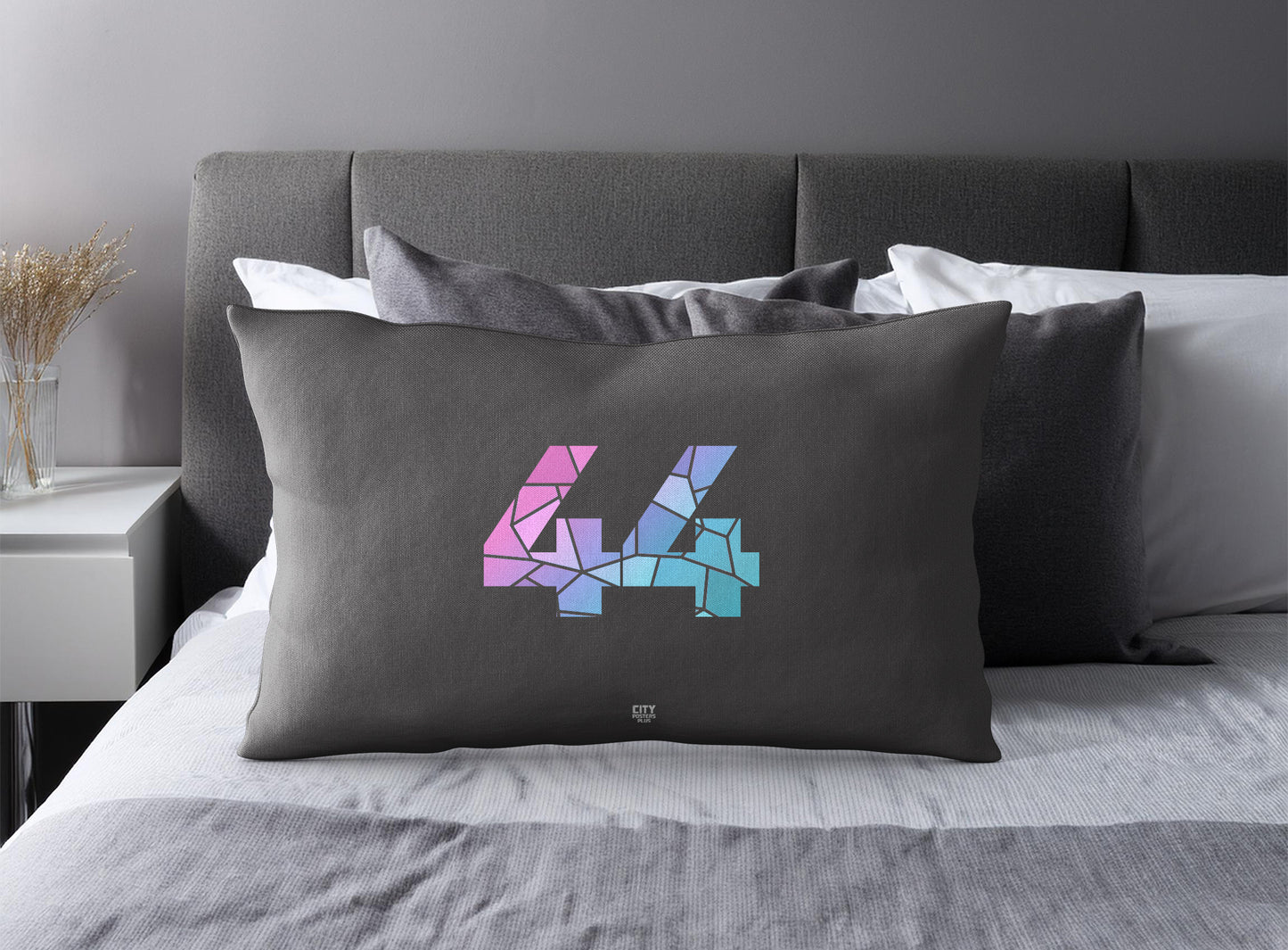 Print Deliver Plus 44 Number Pillow Case and Pillow Throw (Charcoal Grey)
