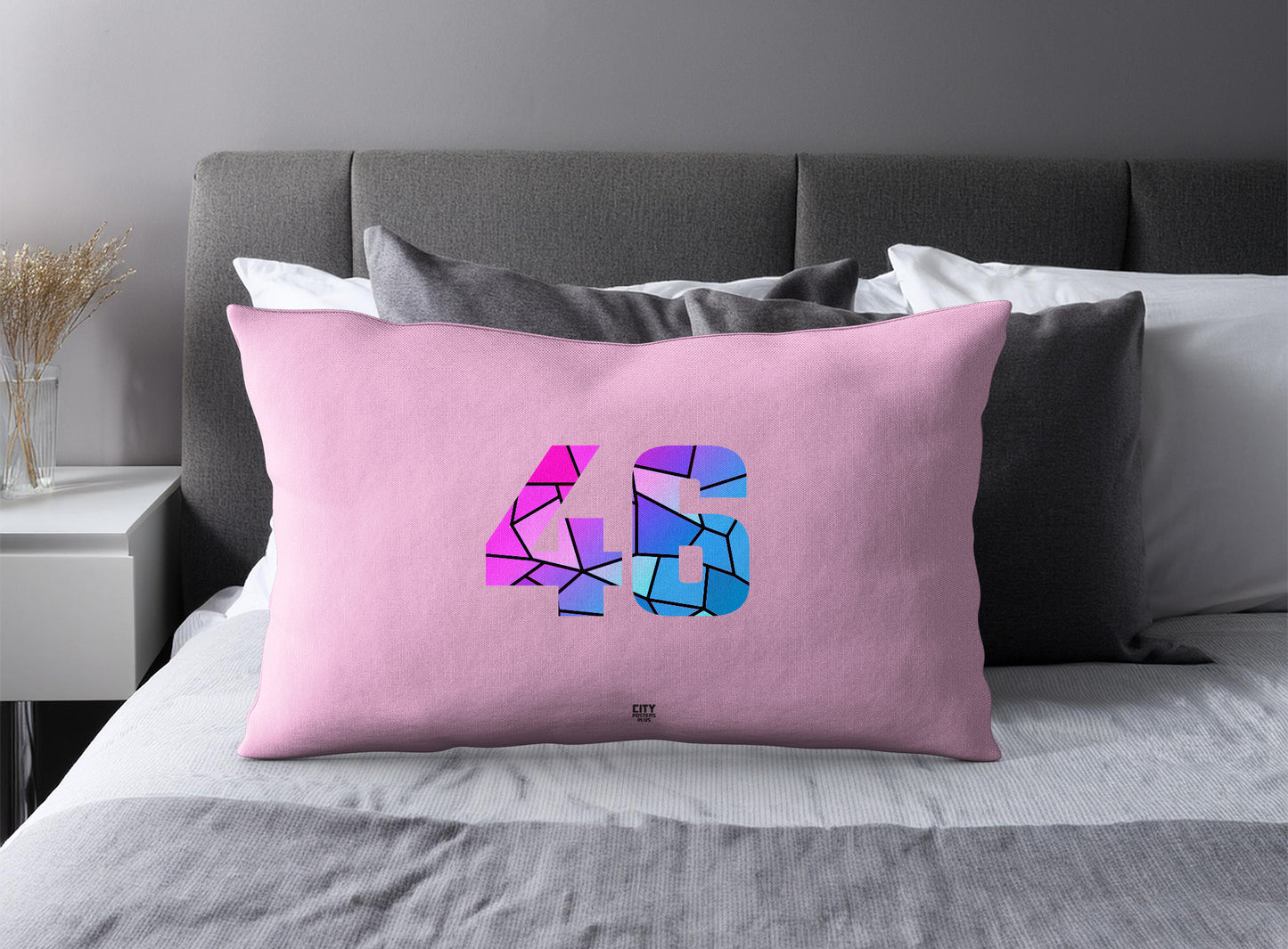 Print Deliver Plus 46 Number Pillow Case and Pillow Throw (Light Pink)