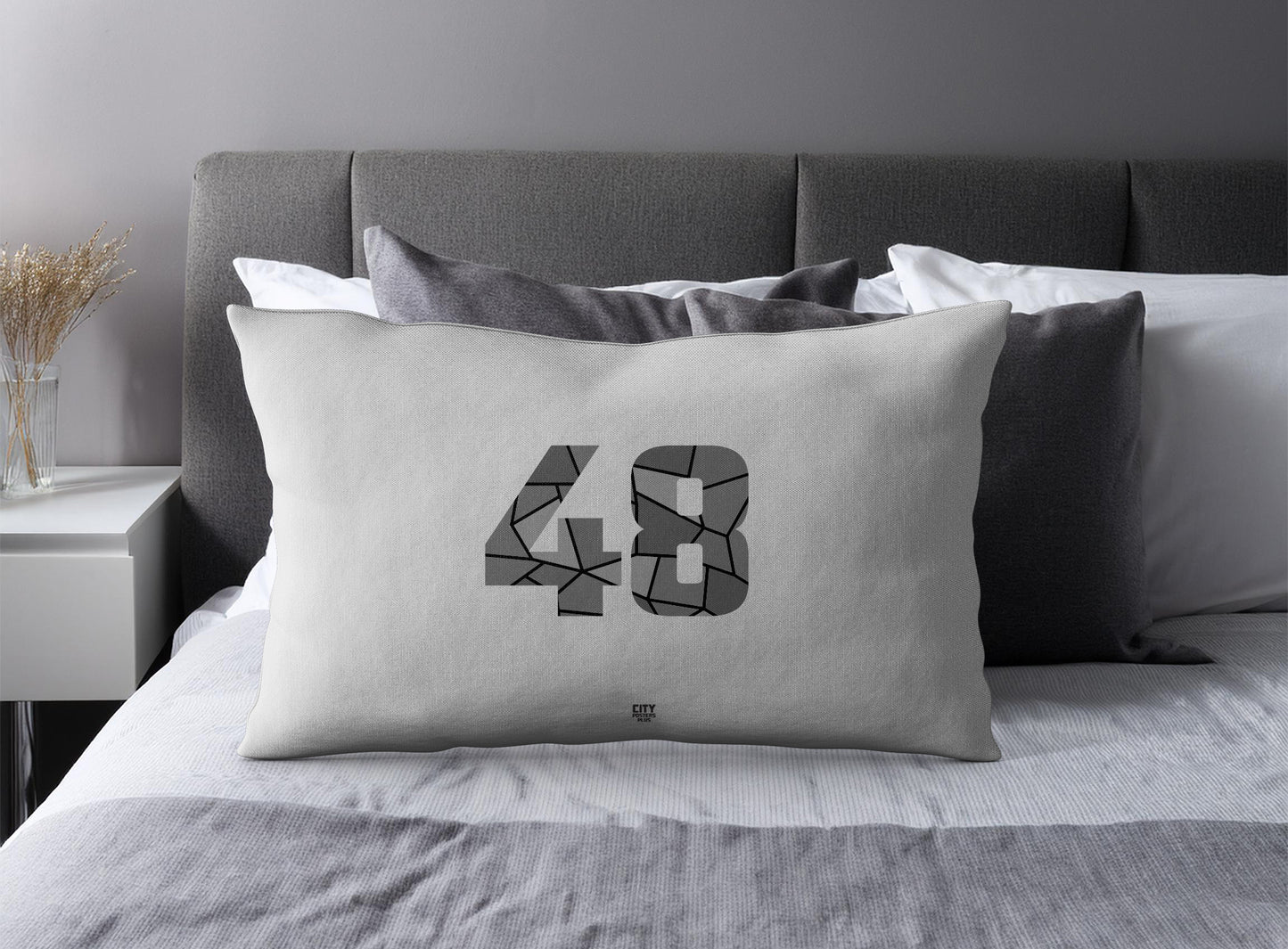 Print Deliver Plus 48 Number Pillow Case and Pillow Throw (Melange Grey)