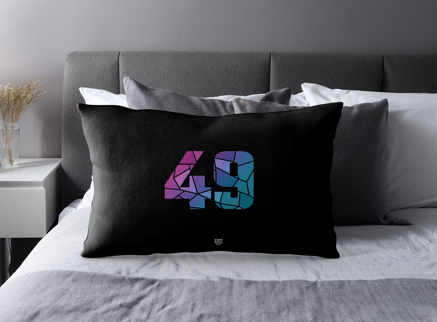 Print Deliver Plus 49 Number Pillow Case and Pillow Throw (Black)