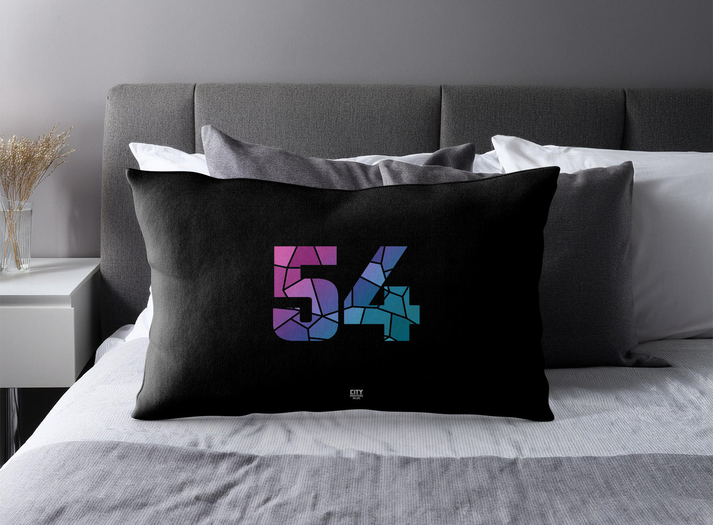 Print Deliver Plus 54 Number Pillow Case and Pillow Throw (Black)