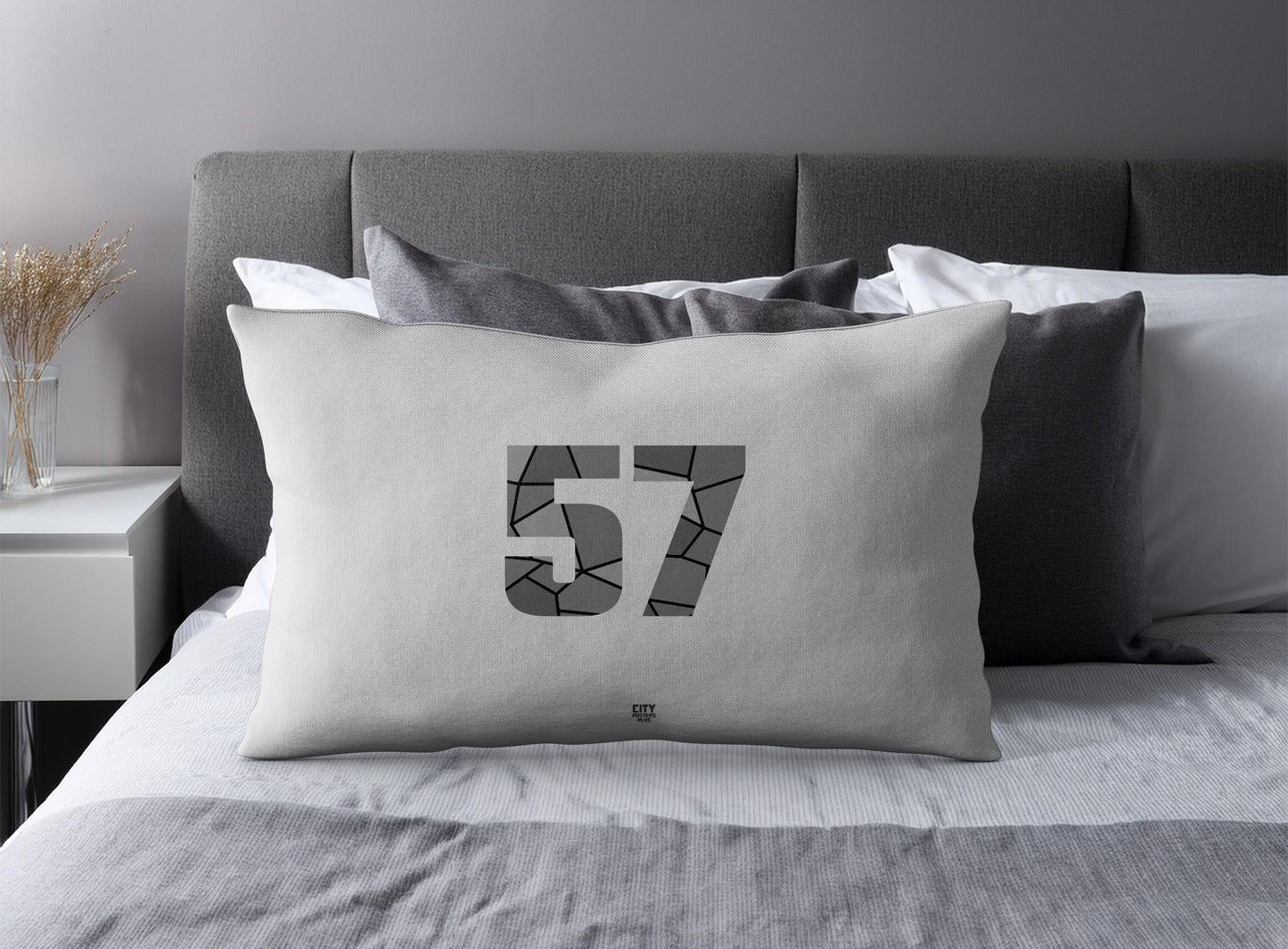 Print Deliver Plus 57 Number Pillow Case and Pillow Throw (Melange Grey)