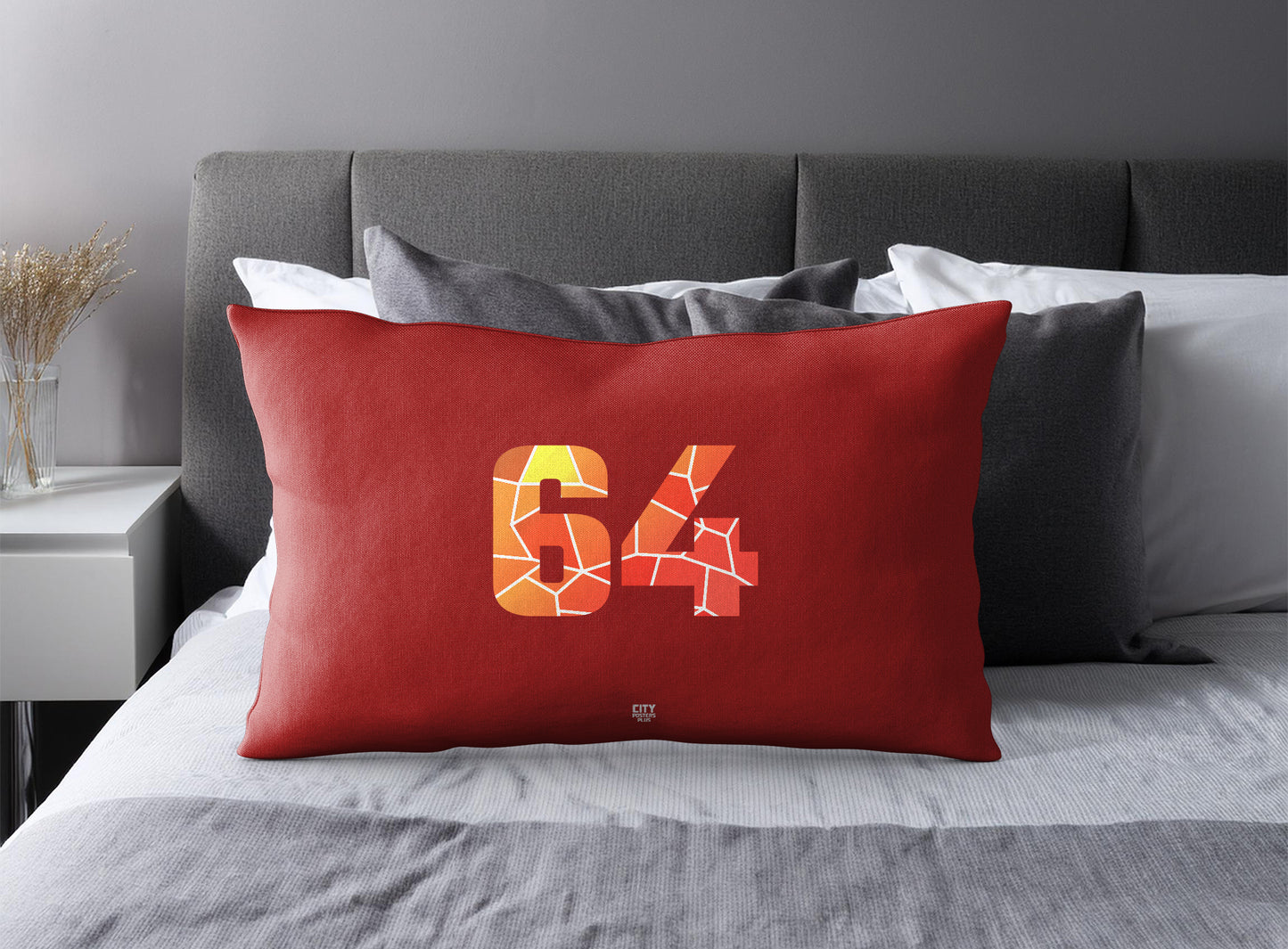Print Deliver Plus 64 Number Pillow Case and Pillow Throw (Red)