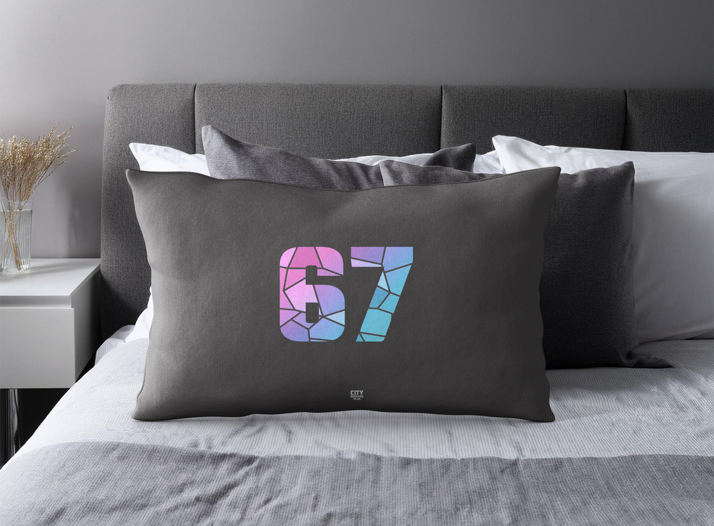 Print Deliver Plus 67 Number Pillow Case and Pillow Throw (Charcoal Grey)