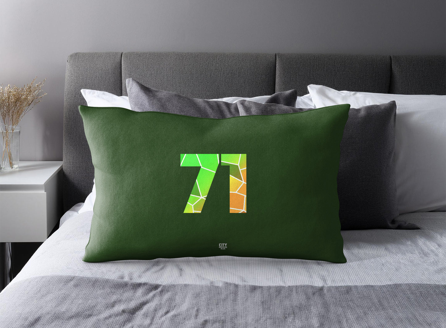 Print Deliver Plus 71 Number Pillow Case and Pillow Throw (Olive Green)