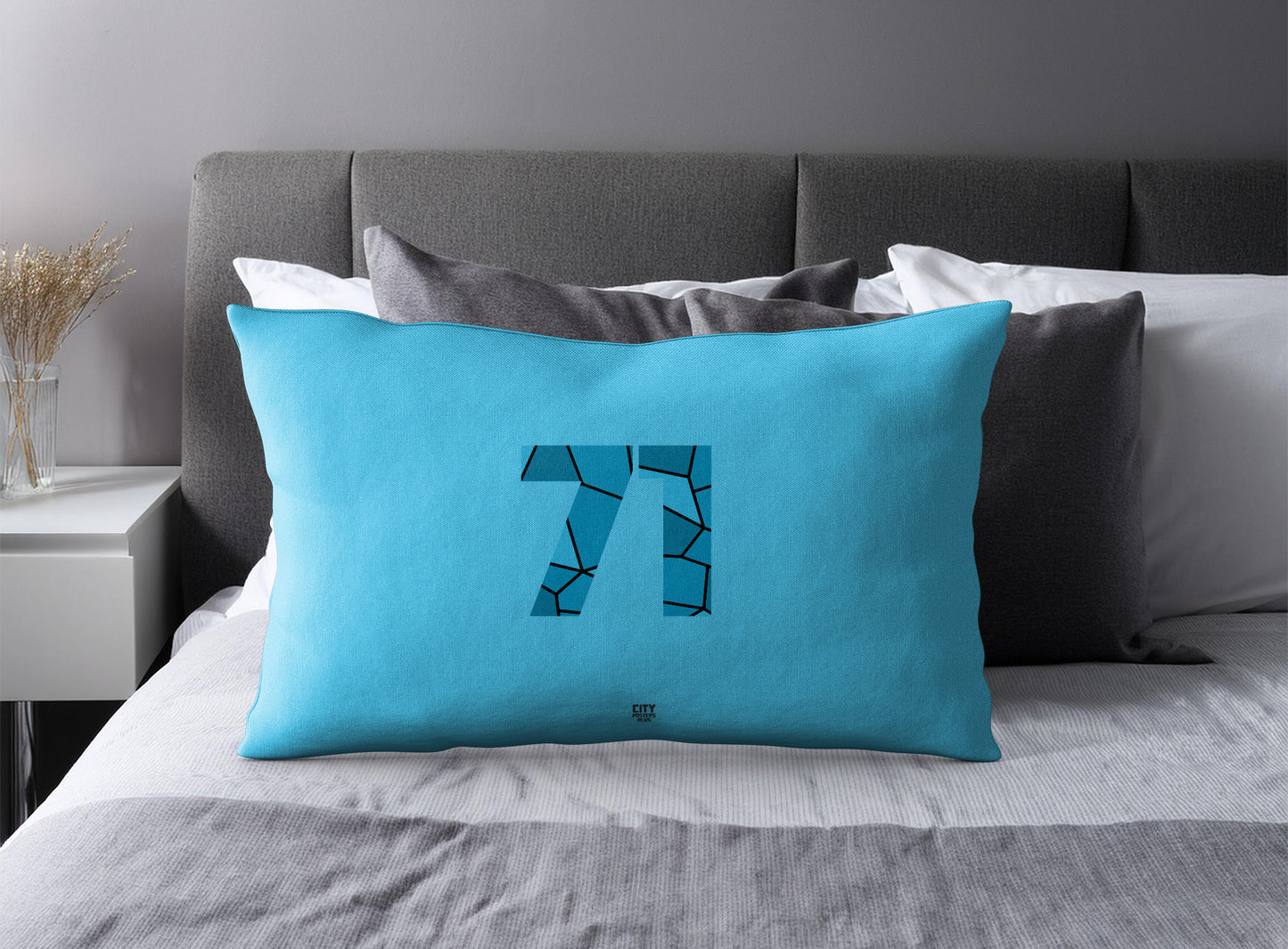 Print Deliver Plus 71 Number Pillow Case and Pillow Throw (Sky Blue)