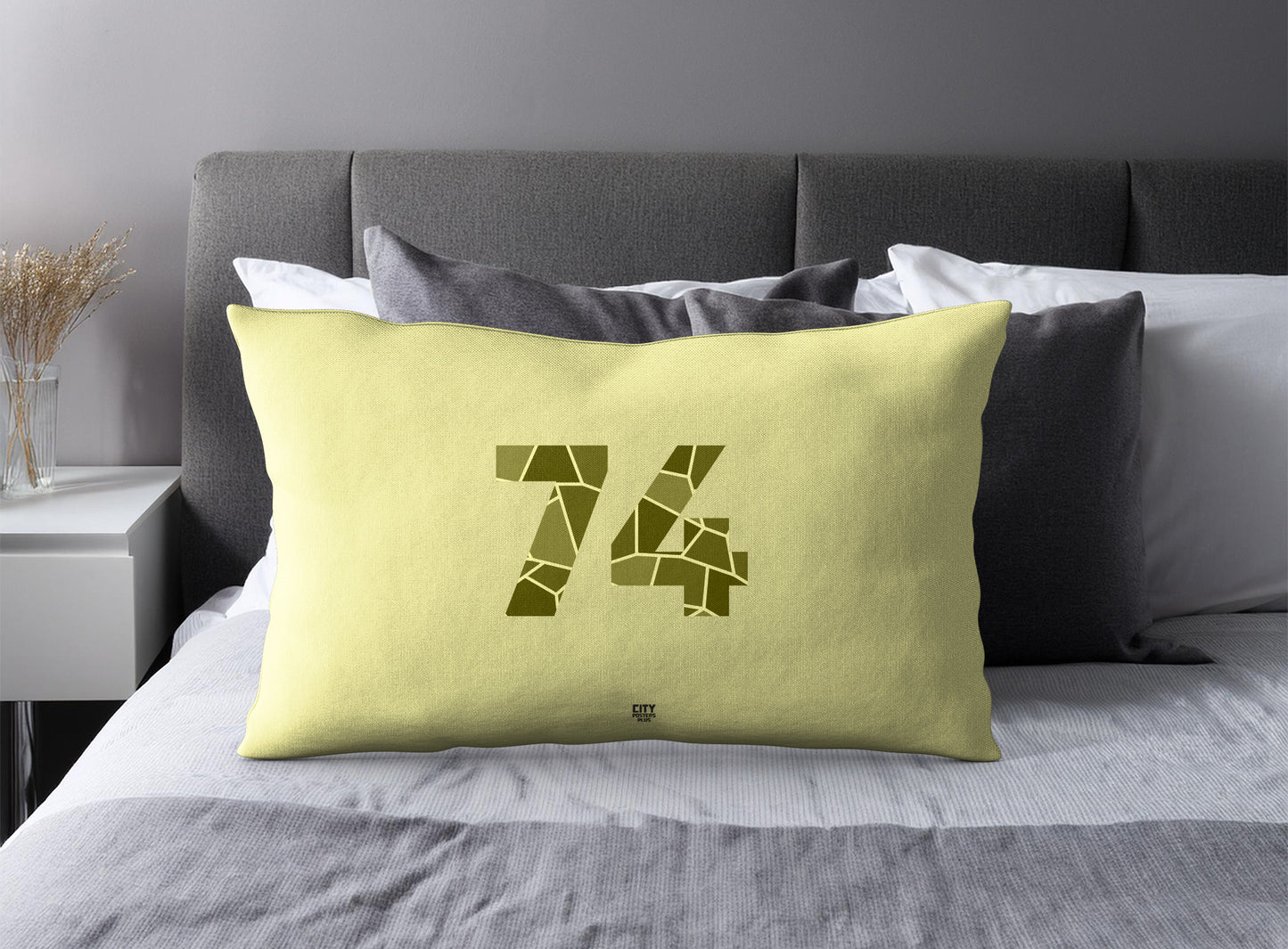 Print Deliver Plus 74 Number Pillow Case and Pillow Throw (Butter Yellow)
