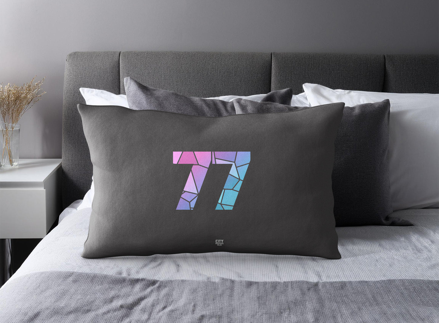 Print Deliver Plus 77 Number Pillow Case and Pillow Throw (Charcoal Grey)