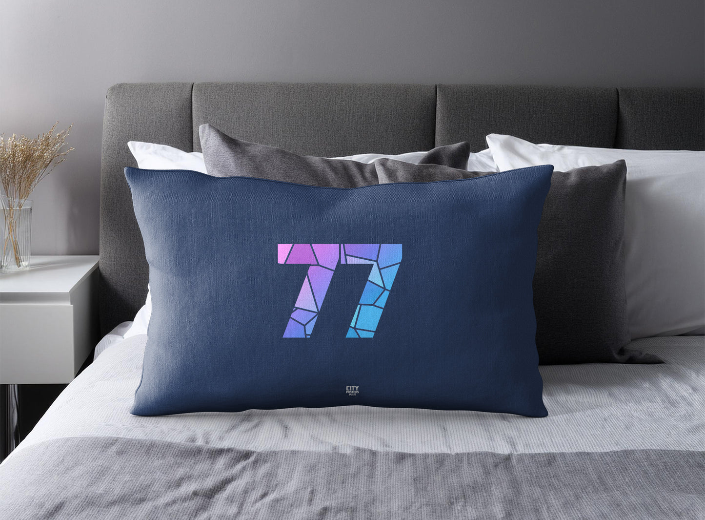 Print Deliver Plus 77 Number Pillow Case and Pillow Throw (Navy Blue)