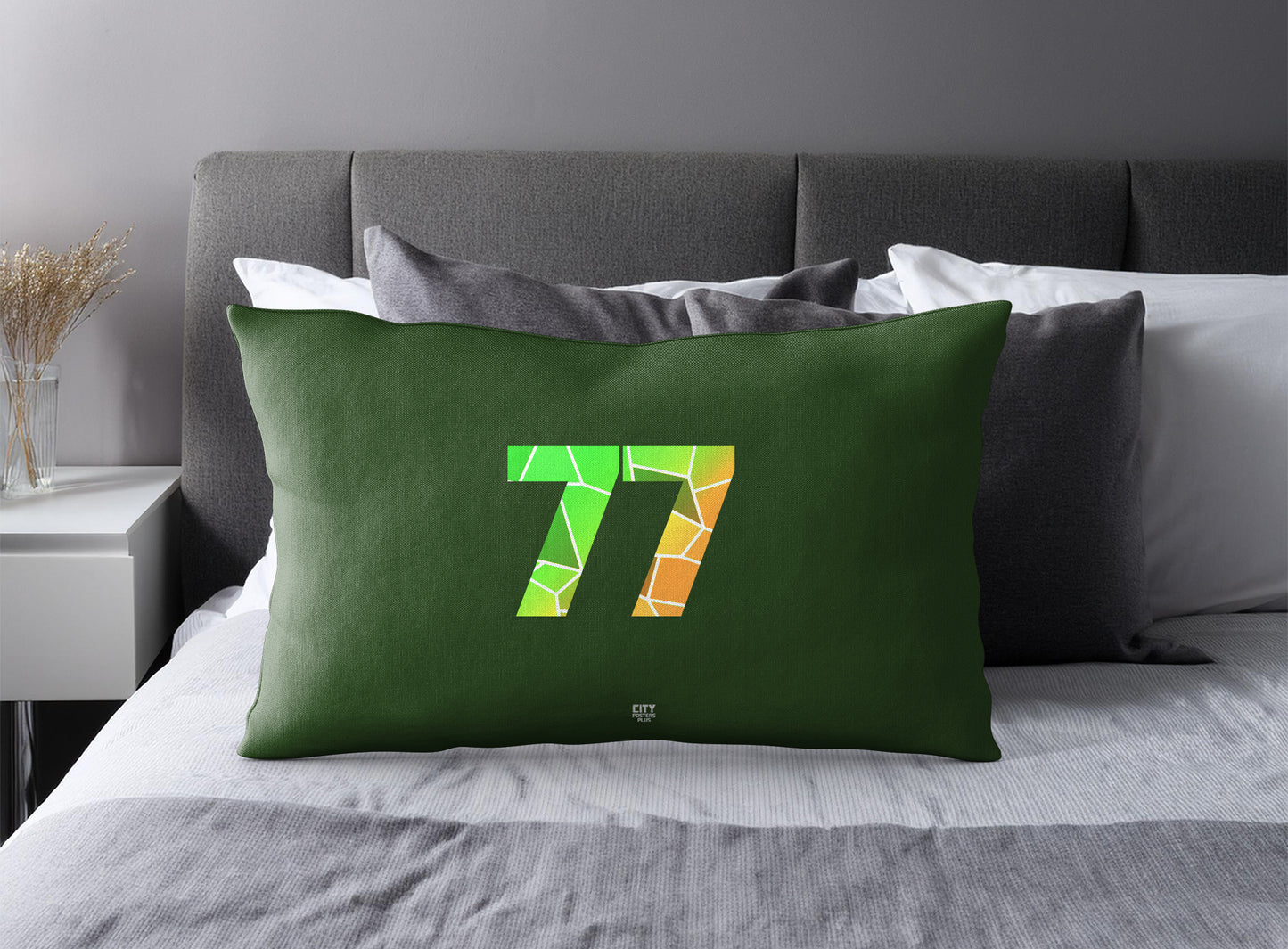 Print Deliver Plus 77 Number Pillow Case and Pillow Throw (Olive Green)