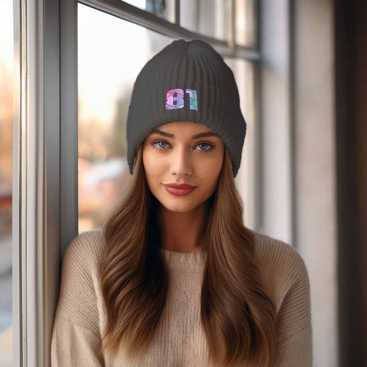 Beanies Plus 81 Number Cuffed Beanie (Dark Grey)