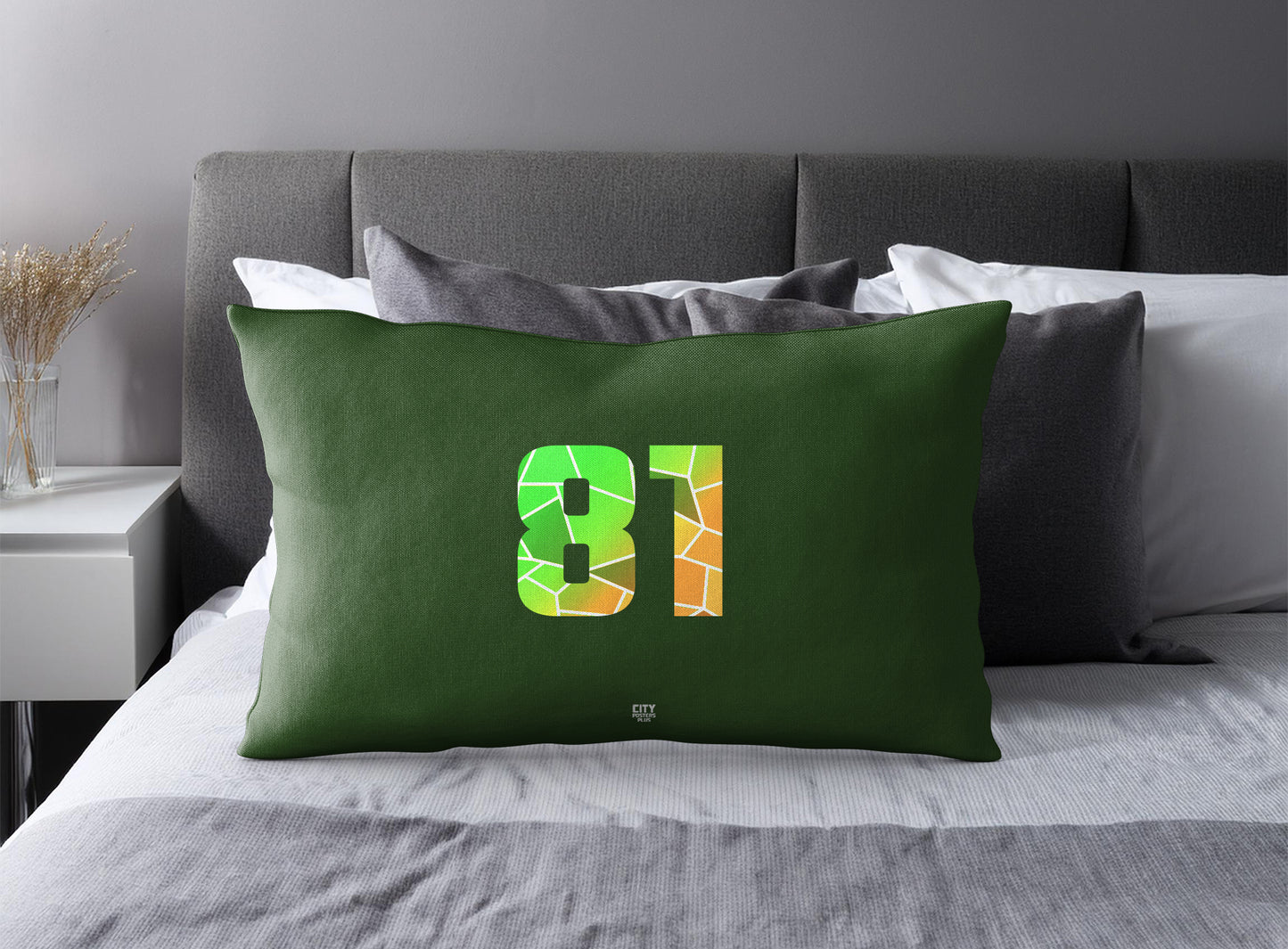 Print Deliver Plus 81 Number Pillow Case and Pillow Throw (Olive Green)