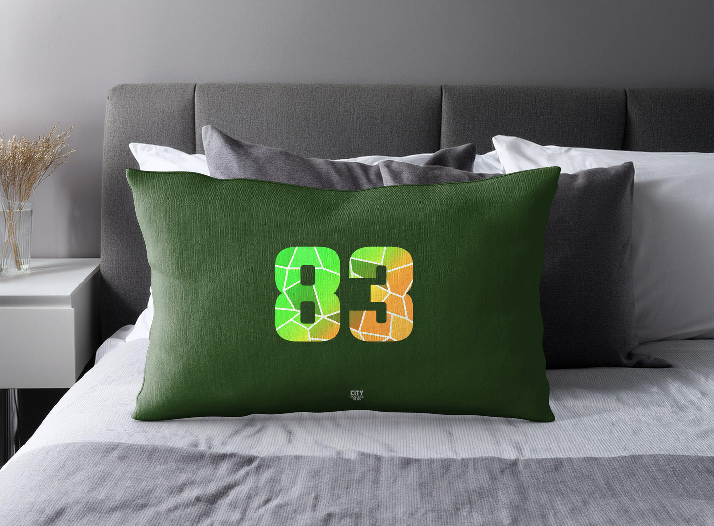 Print Deliver Plus 83 Number Pillow Case and Pillow Throw (Olive Green)