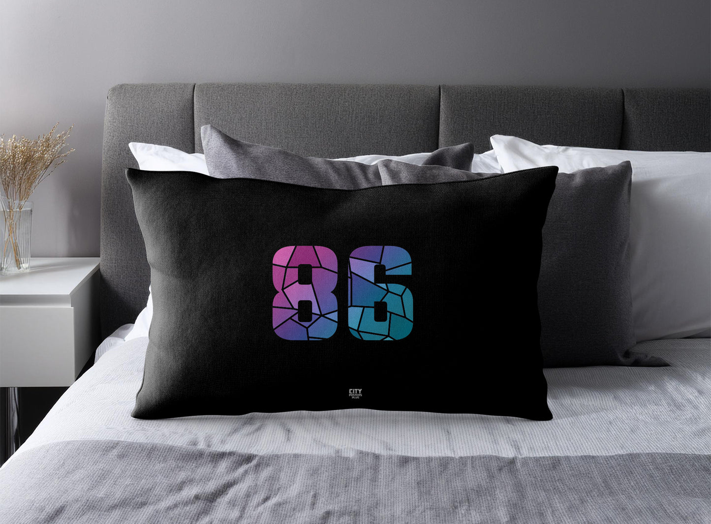 Print Deliver Plus 86 Number Pillow Case and Pillow Throw (Black)