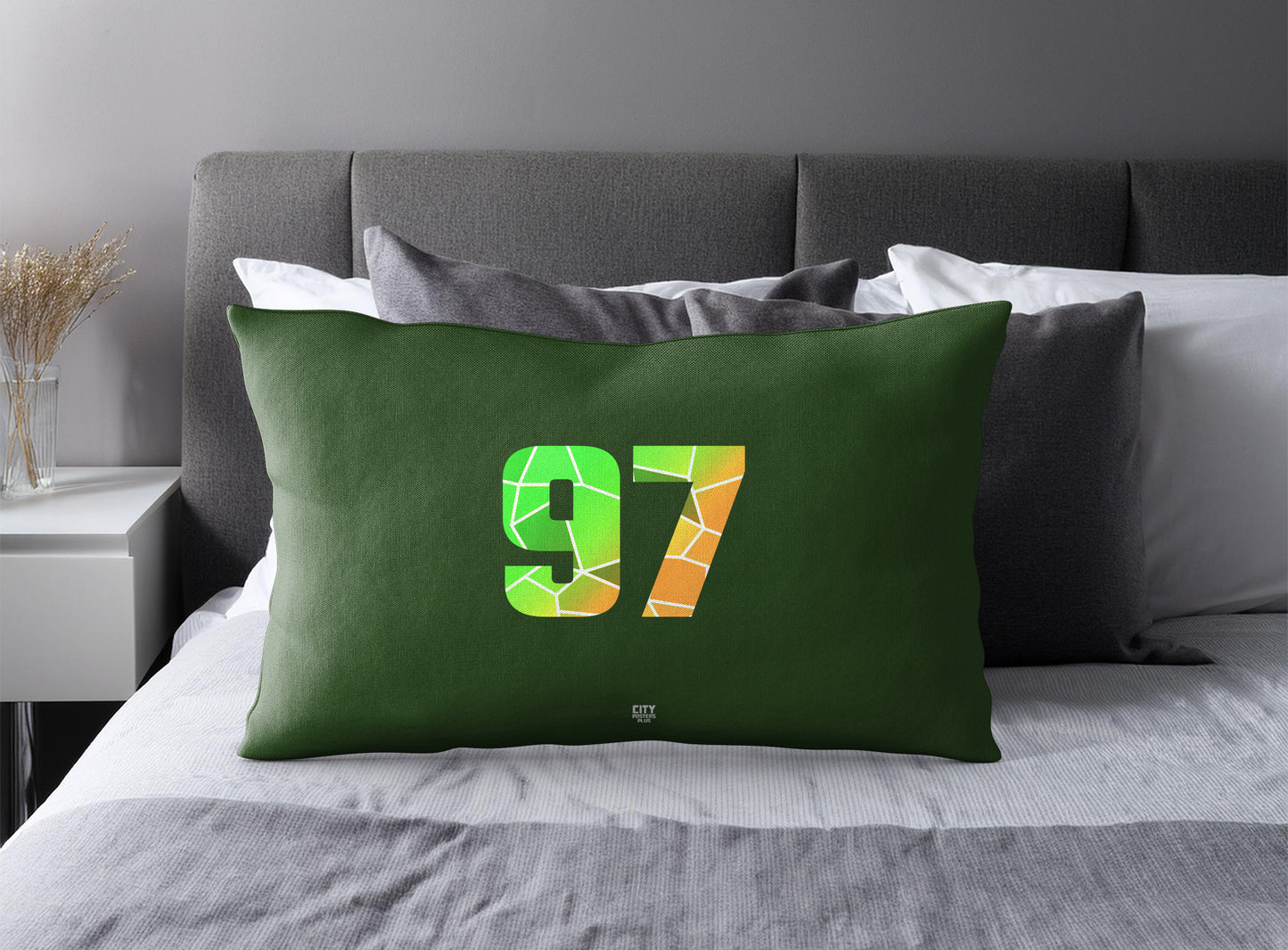 Print Deliver Plus 97 Number Pillow Case and Pillow Throw (Olive Green)