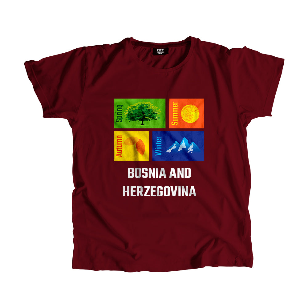 BOSNIA AND HERZEGOVINA Seasons Men Unisex T-Shirt (Maroon)