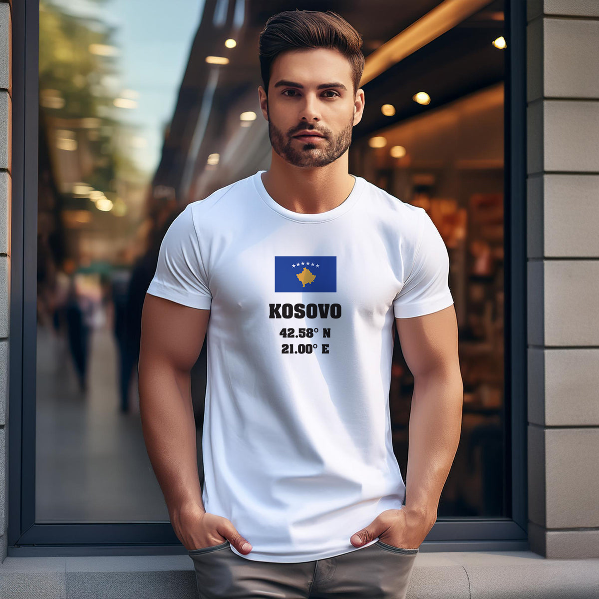 Kosovo Latitude Longitude Men Unisex T-Shirt