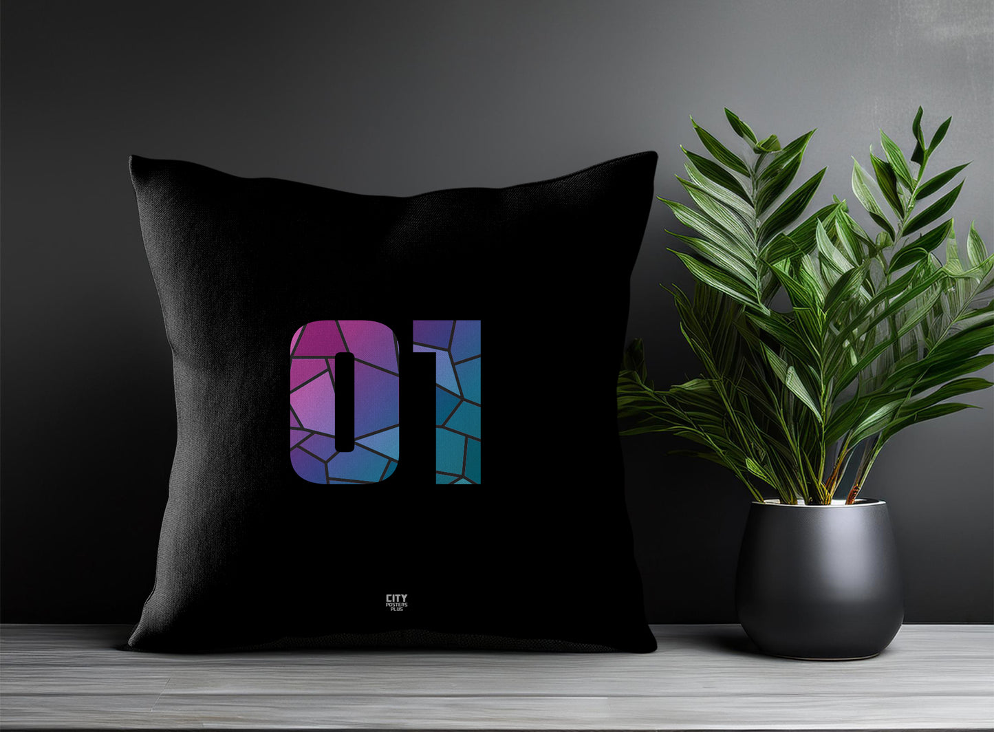 01 Number Pillow Case and Pillow Throw (Black)