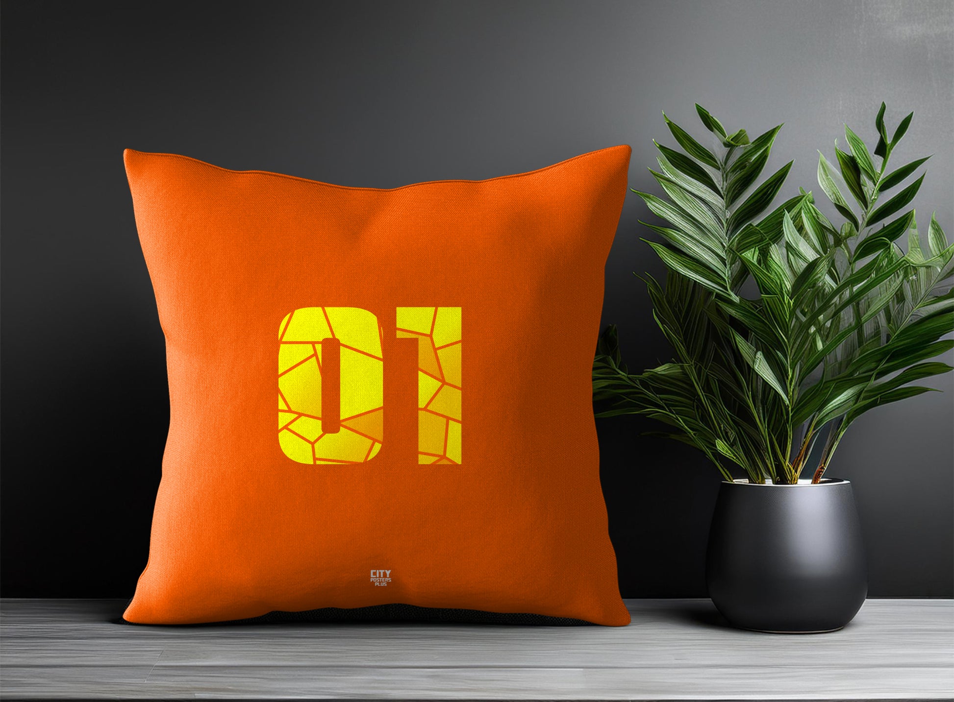 01 Number Pillow Case and Pillow Throw (Orange)