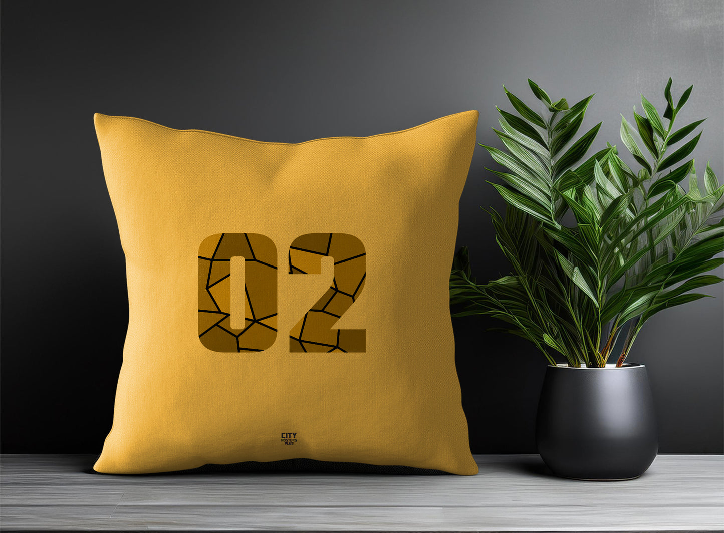 02 Number Pillow Case and Pillow Throw (Golden Yellow)