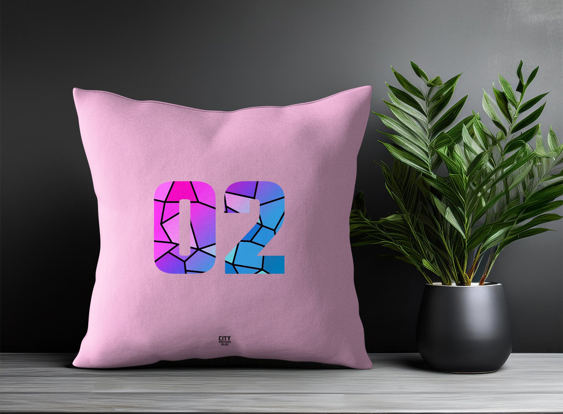 02 Number Pillow Case and Pillow Throw (Light Pink)