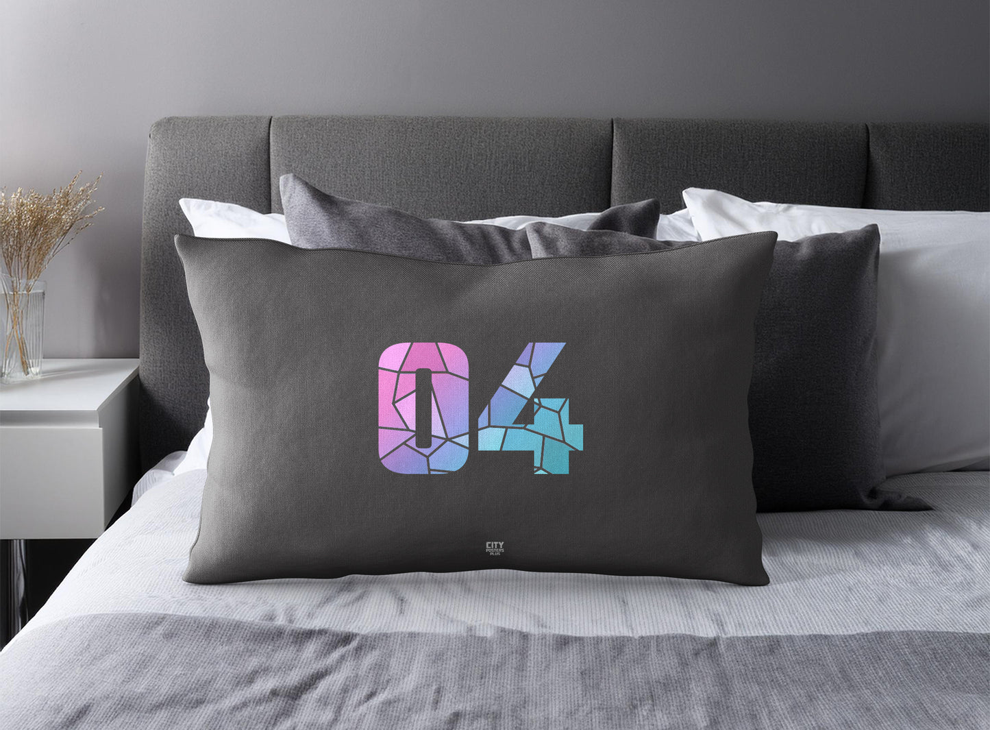 Print Deliver Plus 04 Number Pillow Case and Pillow Throw (Charcoal Grey)