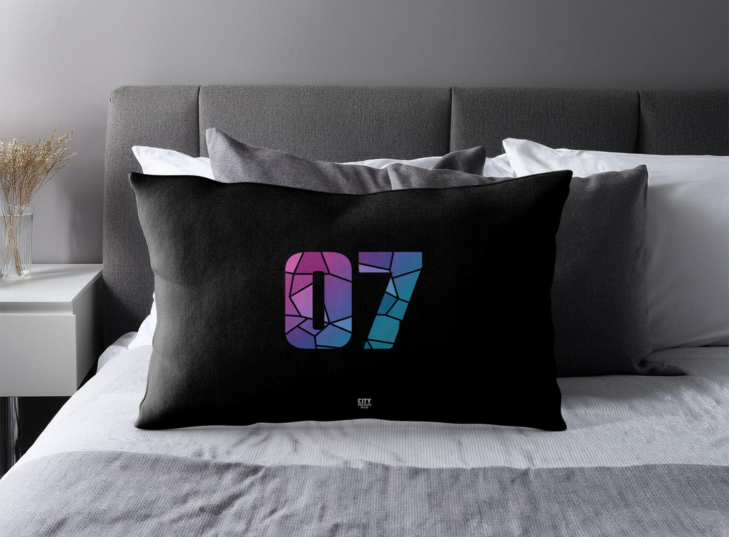 Print Deliver Plus 07 Number Pillow Case and Pillow Throw (Black)