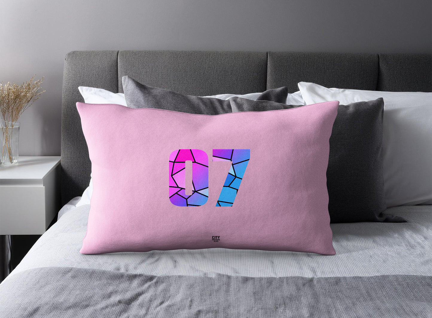 Print Deliver Plus 07 Number Pillow Case and Pillow Throw (Light Pink)