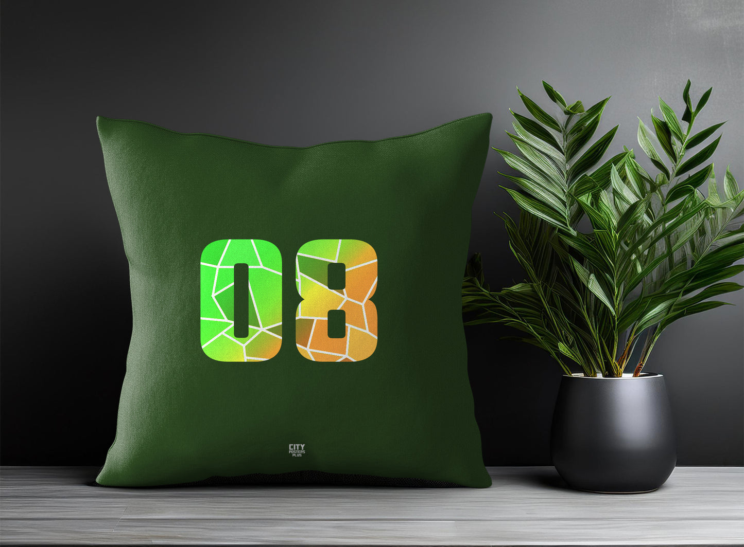 08 Number Pillow Case and Pillow Throw (Olive Green)
