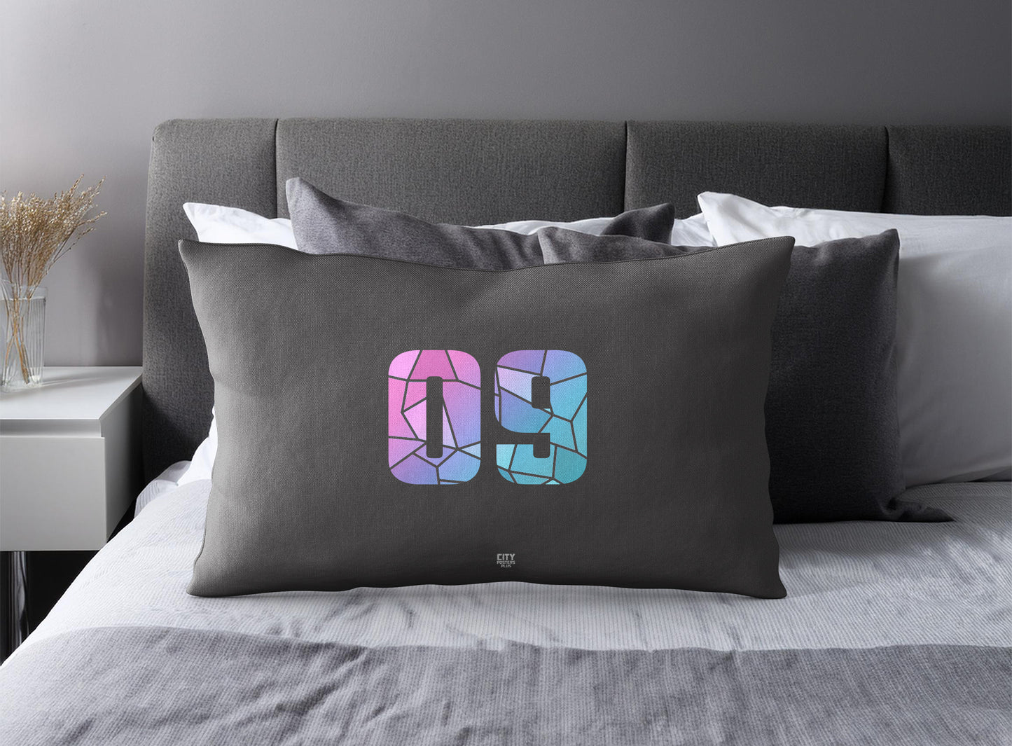 Print Deliver Plus 09 Number Pillow Case and Pillow Throw (Charcoal Grey)
