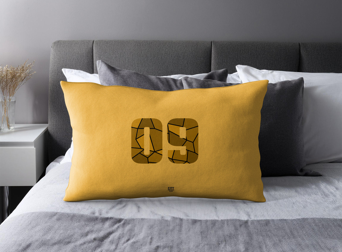 Print Deliver Plus 09 Number Pillow Case and Pillow Throw (Golden Yellow)