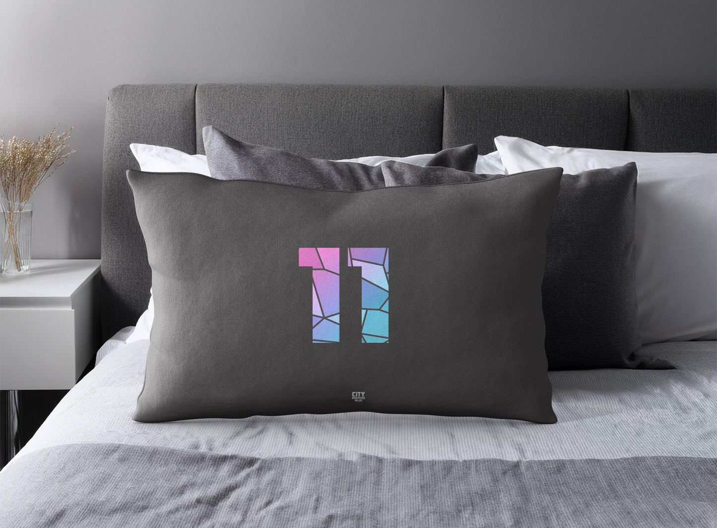 Print Deliver Plus 11 Number Pillow Case and Pillow Throw (Charcoal Grey)