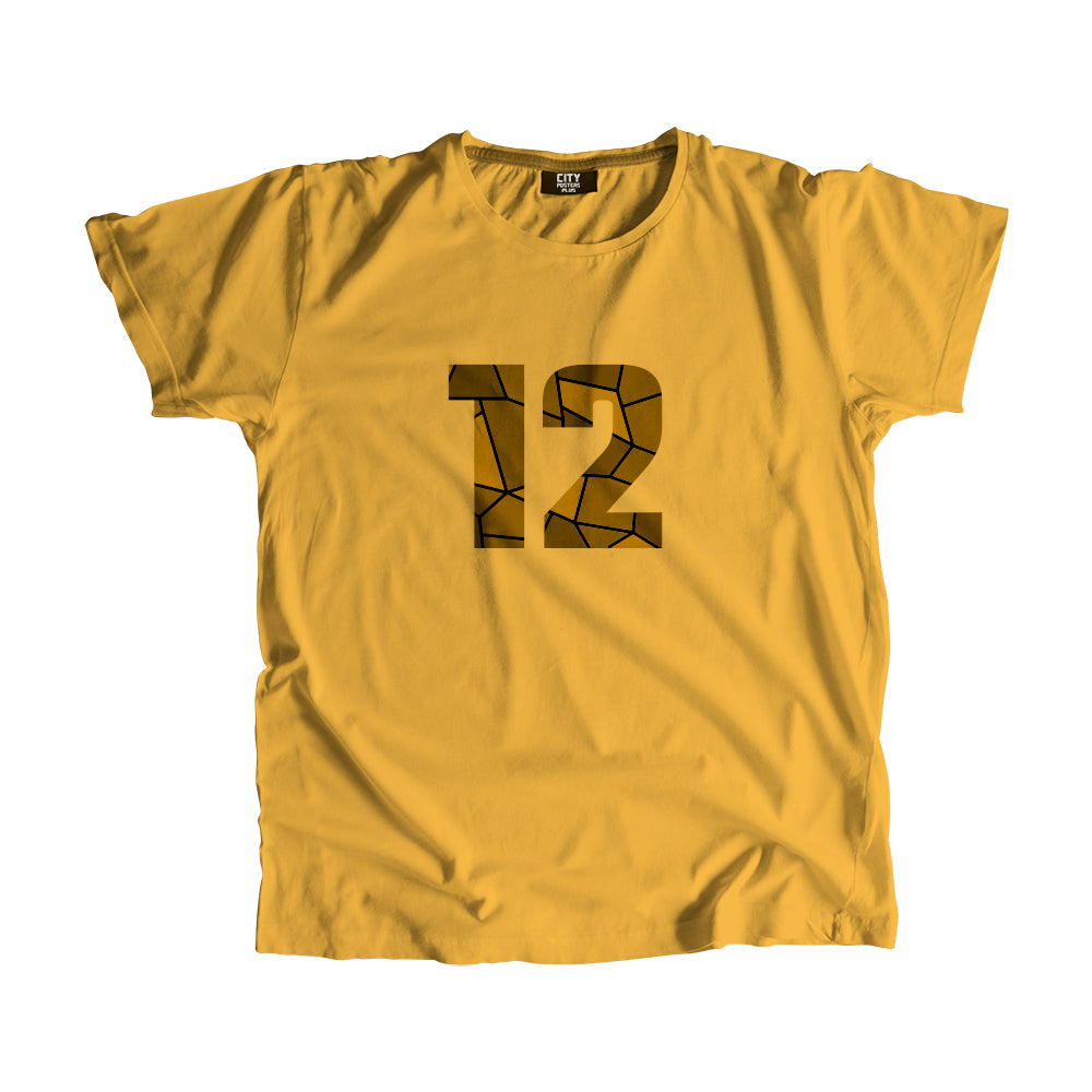 12 Number Men Unisex T-Shirt (Golden Yellow)