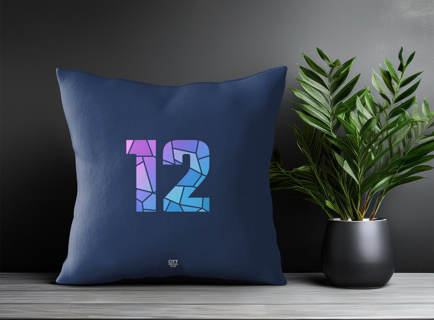 12 Number Pillow Case and Pillow Throw (Navy Blue)