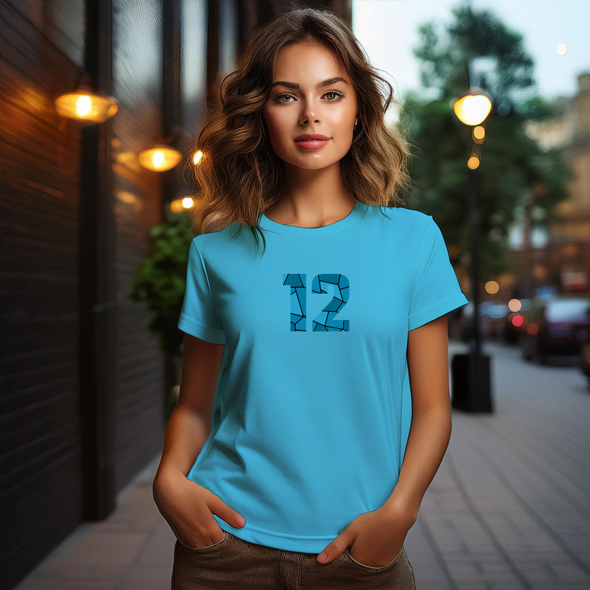 12 Number Women T-Shirt (Sky Blue)