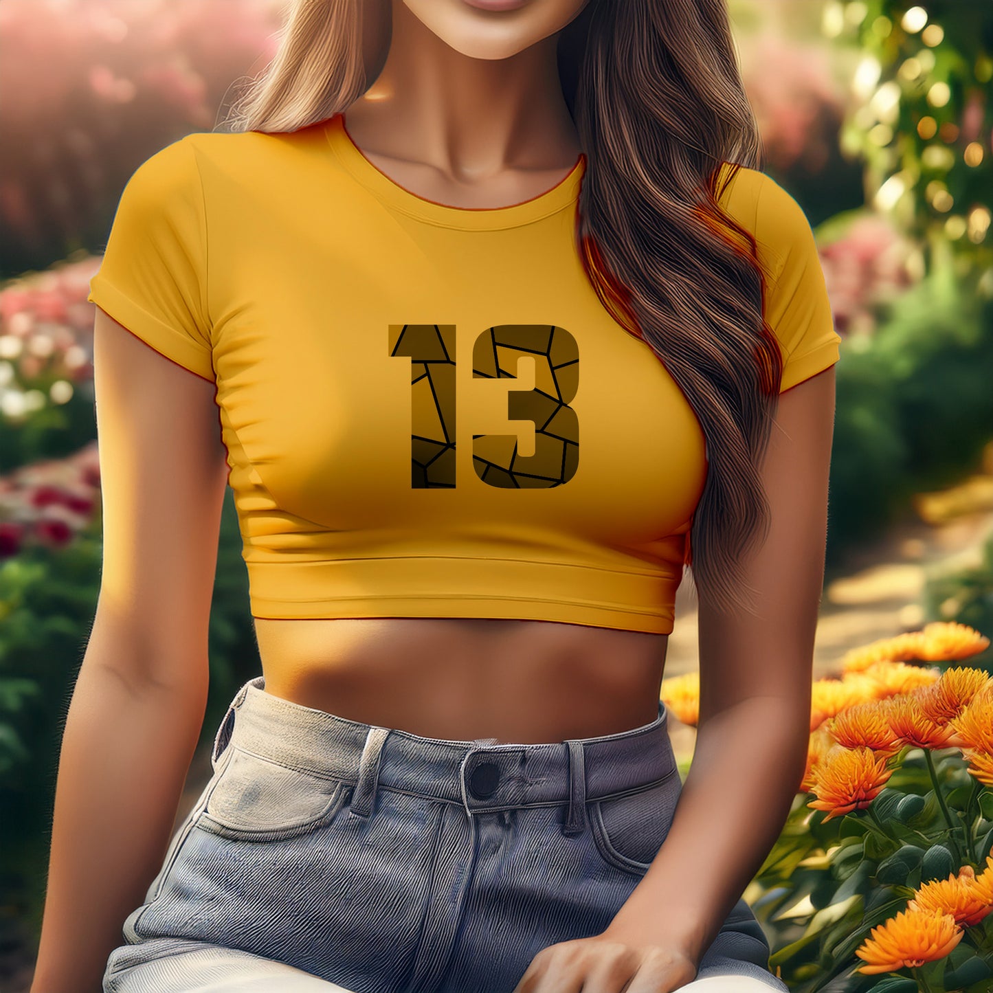 13 Number Women Crop Top (Golden Yellow)
